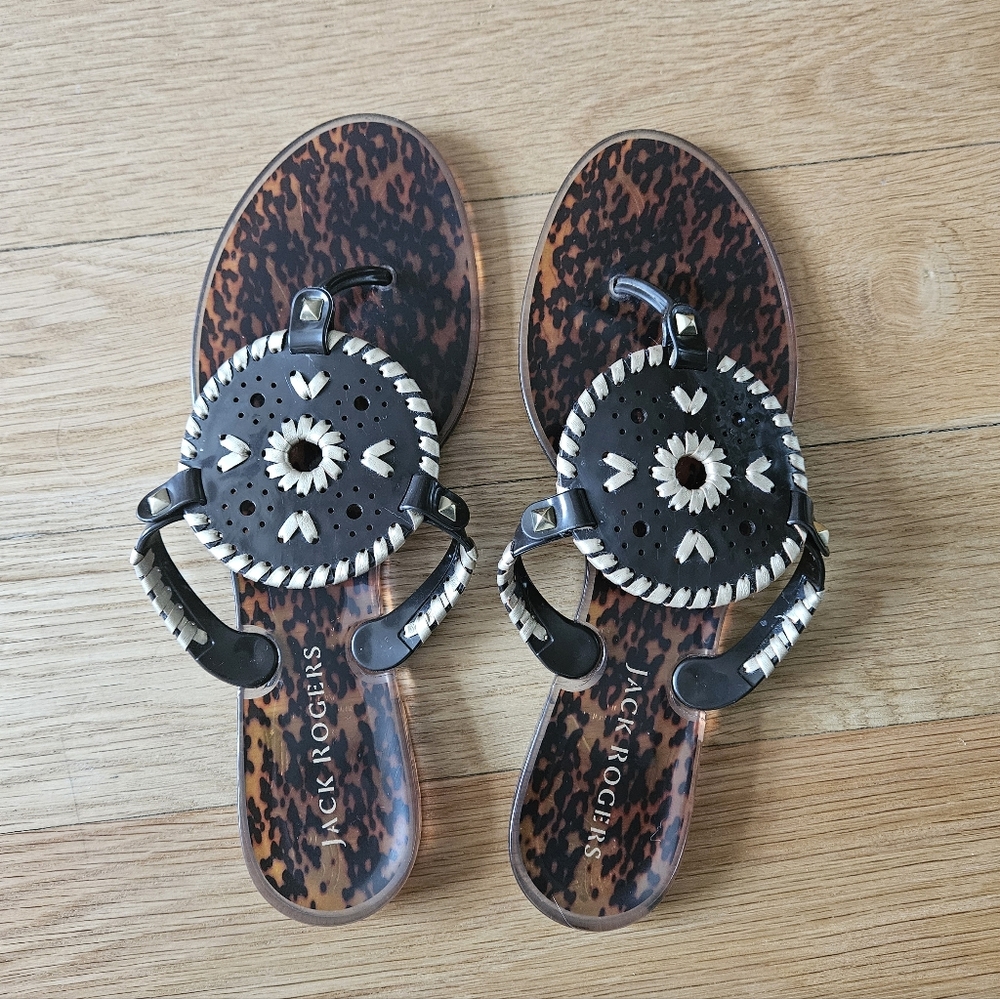 Jack Rogers Women's Sz 10 Georgica Jelly Thong Flat Sandals Brown Tortoise Shell